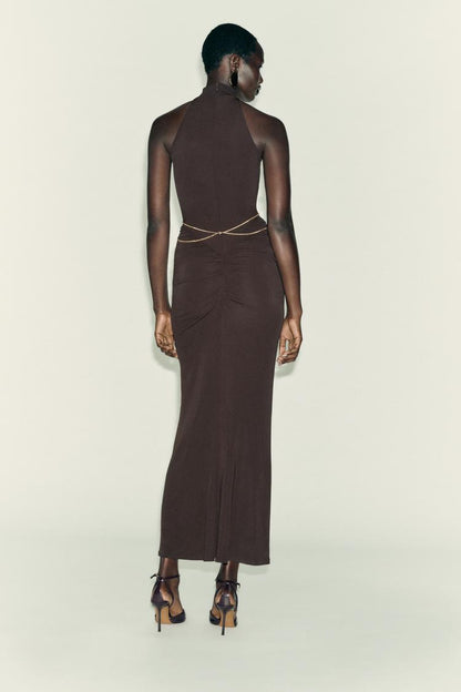 Brown Chain Halter Dress