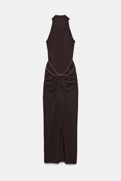 Brown Chain Halter Dress