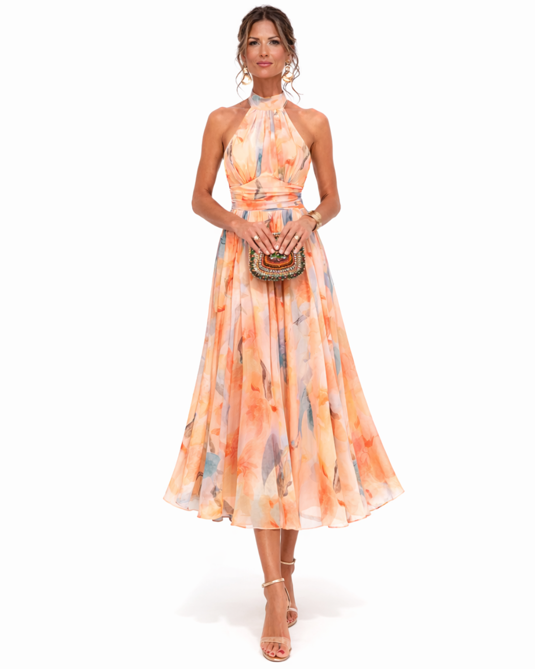Matilda - Halter-Neck Dress with Watercolor Print