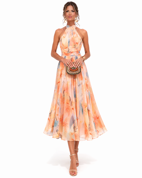 Matilda - Halter-Neck Dress with Watercolor Print
