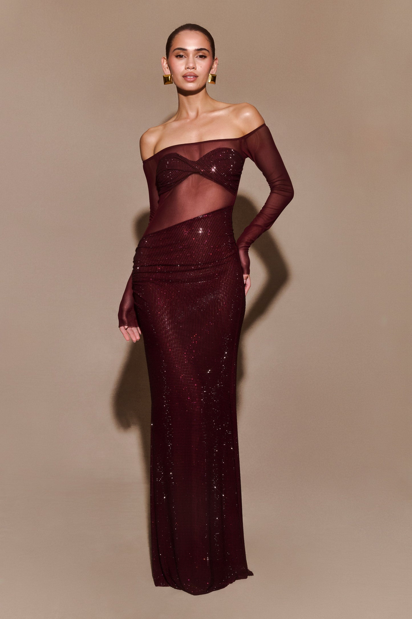 Crystal Off-Shoulder Maxi