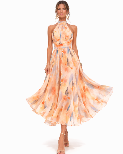 Matilda - Halter-Neck Dress with Watercolor Print