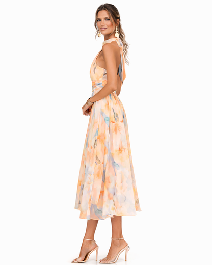 Matilda - Halter-Neck Dress with Watercolor Print