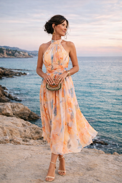 Matilda - Halter-Neck Dress with Watercolor Print