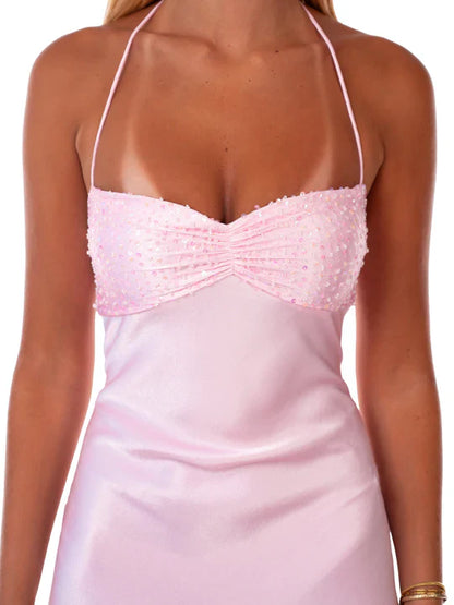 Blush Lace Halter Gown