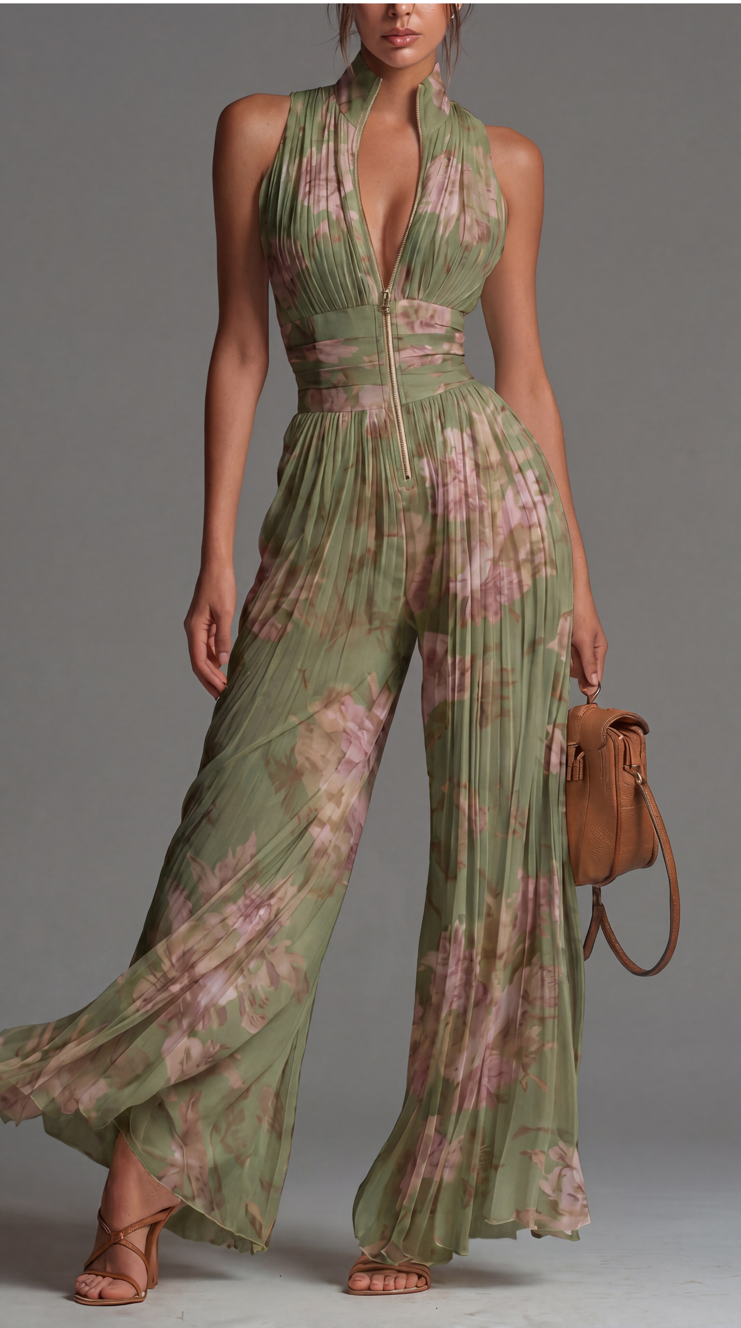 Emilia - Pleated floral chiffon jumpsuit