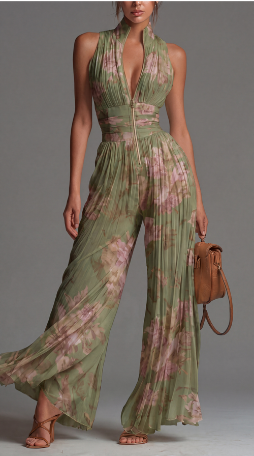 Emilia - Pleated floral chiffon jumpsuit