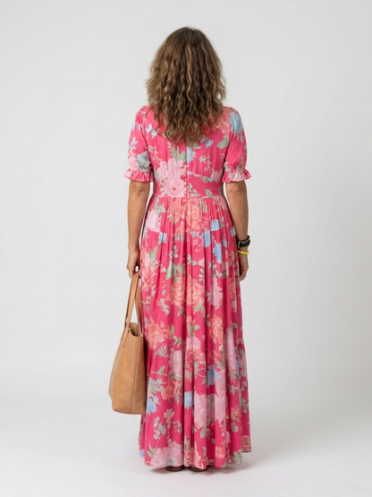 Beth - Short Sleeveless V-Neck Floral Midi Dress