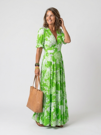 Beth - Short Sleeveless V-Neck Floral Midi Dress