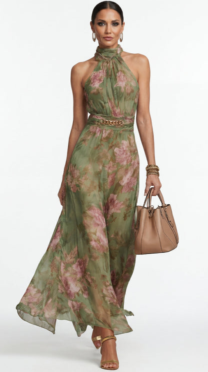 Juliette - Elegant Floral Halter Maxi Dress