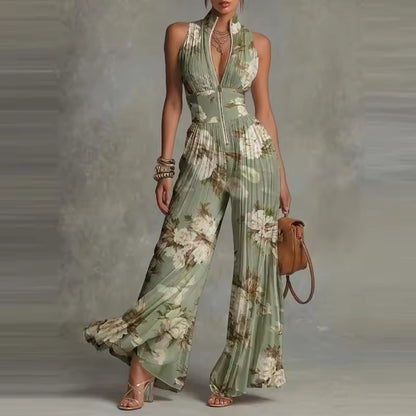 Emilia - Pleated floral chiffon jumpsuit