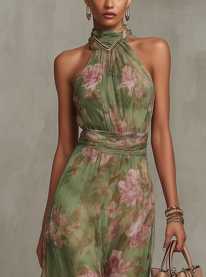 Juliette - Elegant Floral Halter Maxi Dress