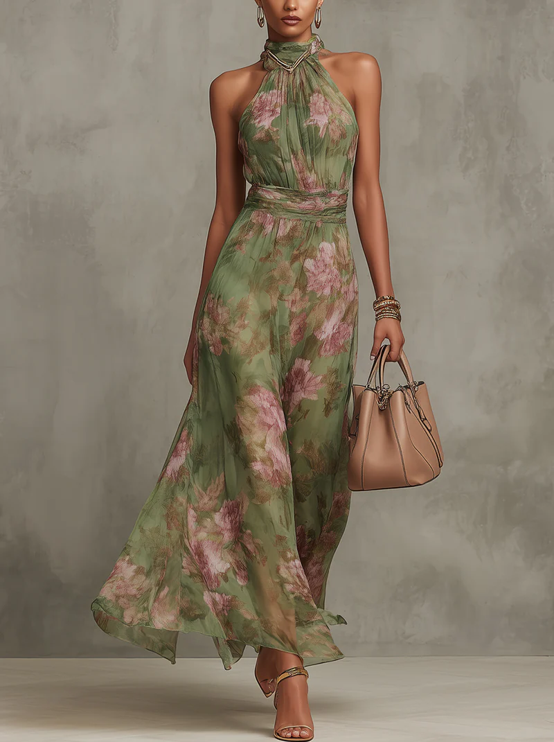 Juliette - Elegant Floral Halter Maxi Dress