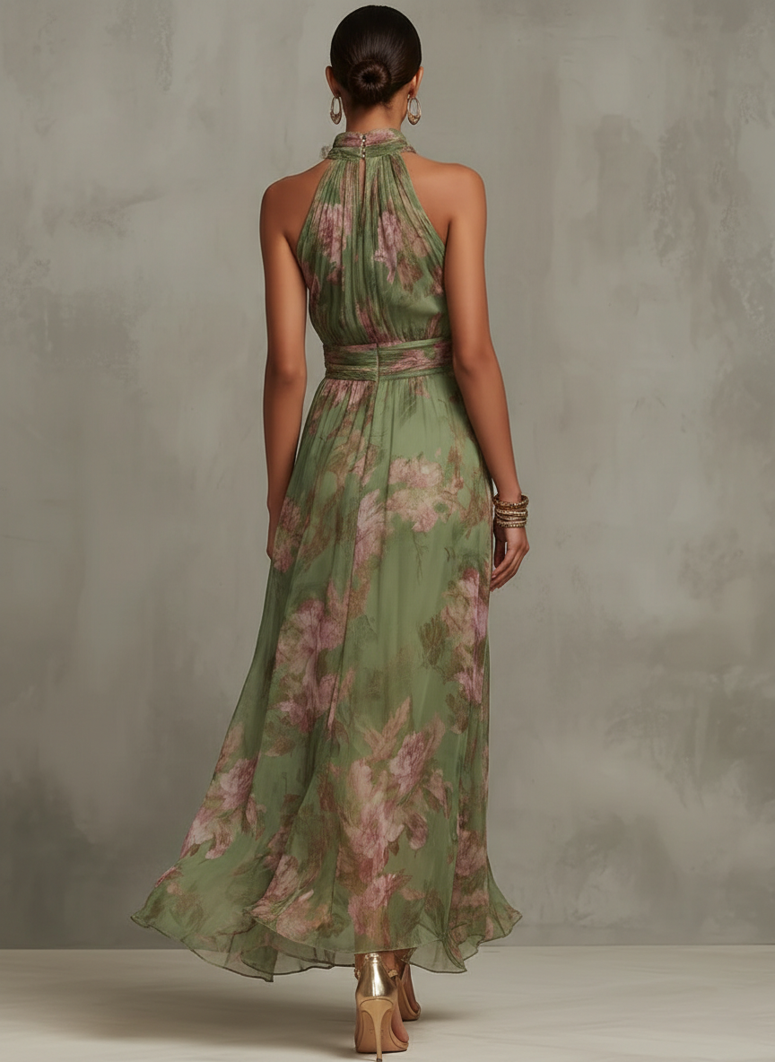 Juliette - Elegant Floral Halter Maxi Dress