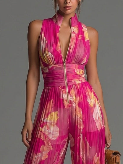 Isadora - Pleated Floral Chiffon Jumpsuit