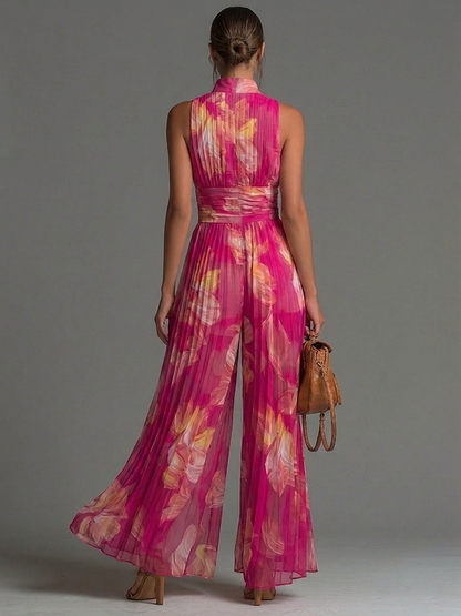 Emilia - Pleated floral chiffon jumpsuit
