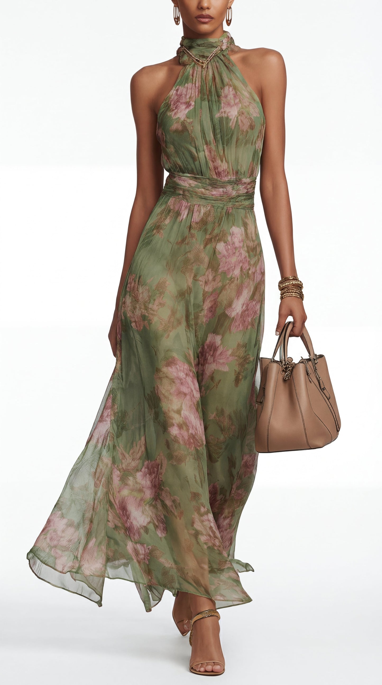 Juliette - Elegant Floral Halter Maxi Dress