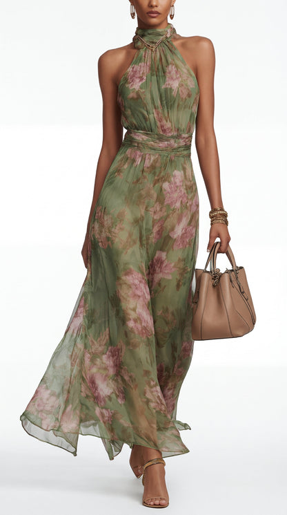 Juliette - Elegant Floral Halter Maxi Dress