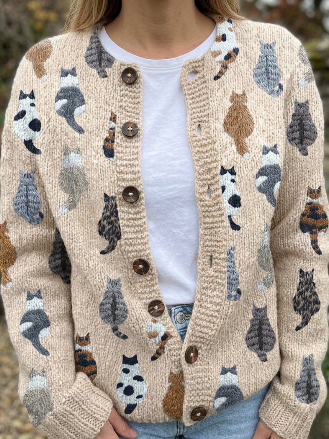 Mia - The Cat Print Cardigan