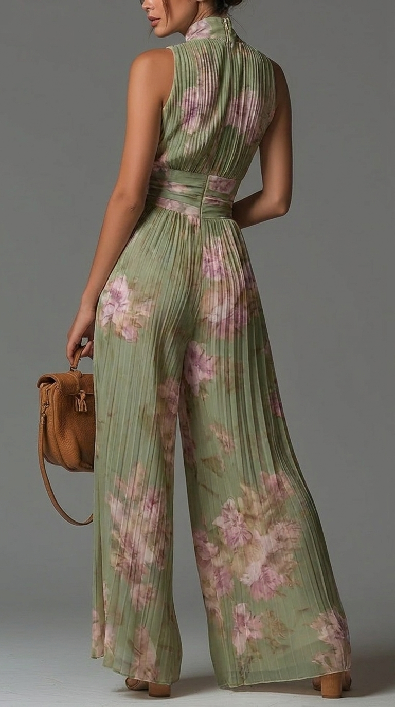 Emilia - Pleated floral chiffon jumpsuit