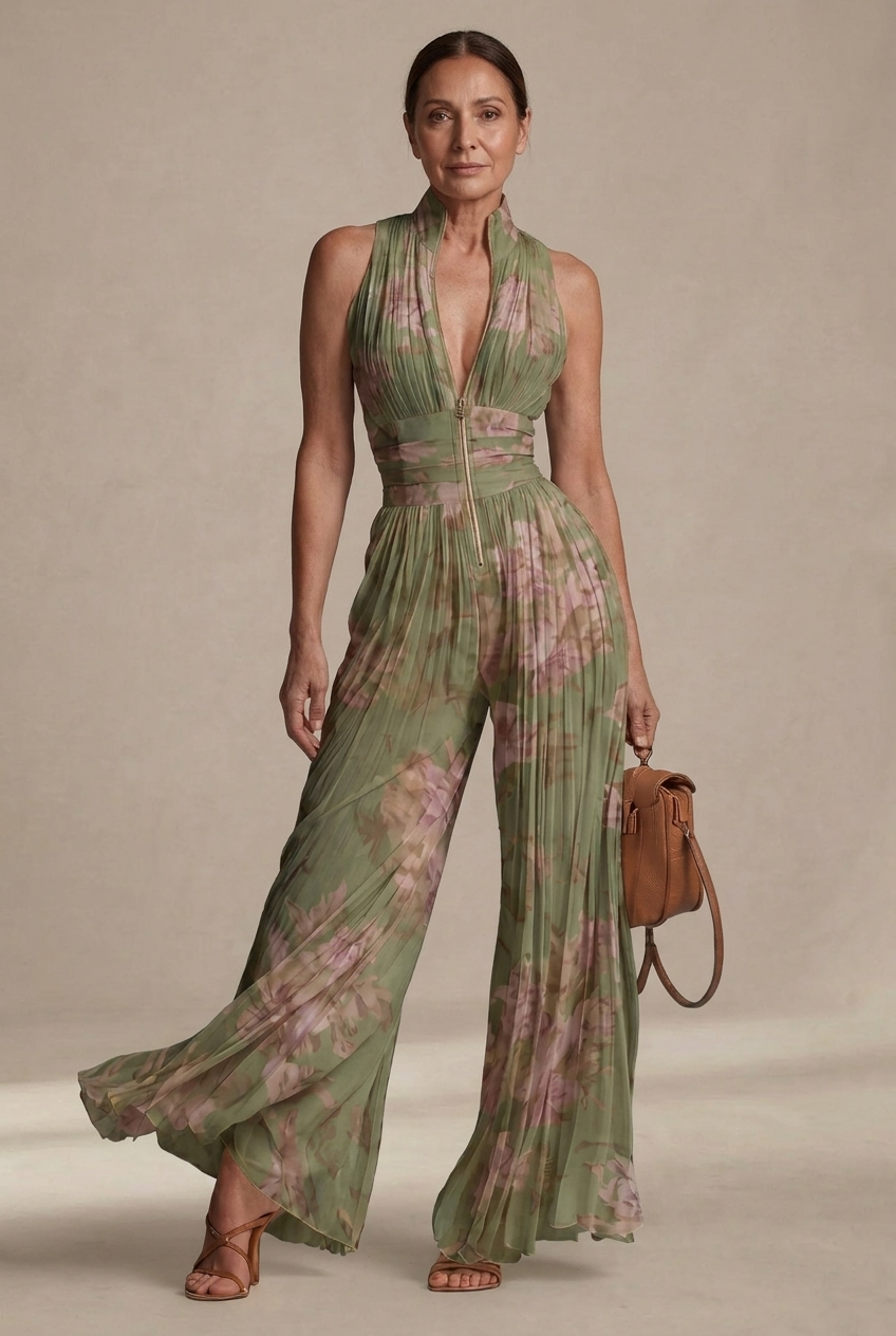 Emilia - Pleated floral chiffon jumpsuit