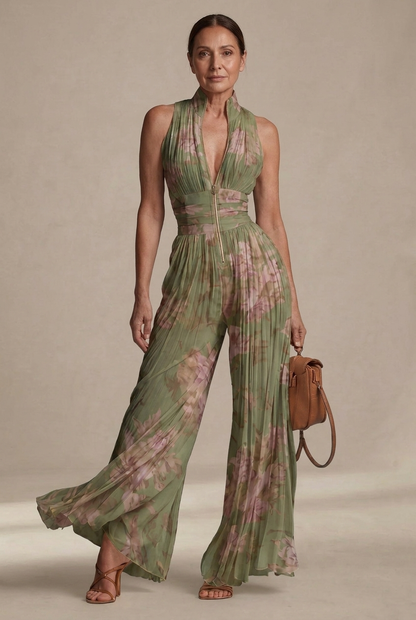 Emilia - Pleated floral chiffon jumpsuit