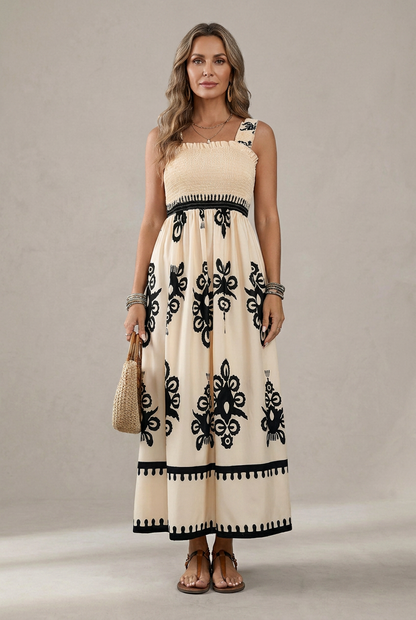 Darcie - Artistic Print Maxi Dress with Elasticated Waist