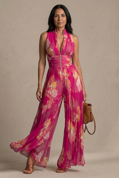 Isadora - Pleated Floral Chiffon Jumpsuit