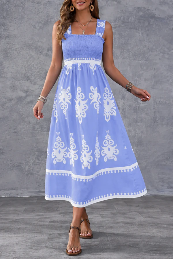 Darcie - Artistic Print Maxi Dress with Elasticated Waist
