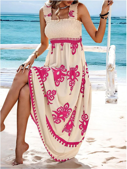 Darcie - Artistic Print Maxi Dress with Elasticated Waist