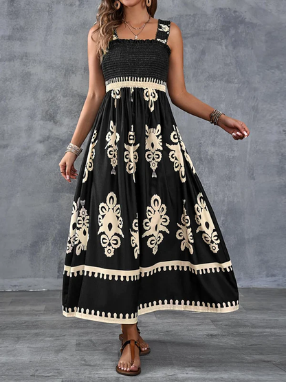 Darcie - Artistic Print Maxi Dress with Elasticated Waist