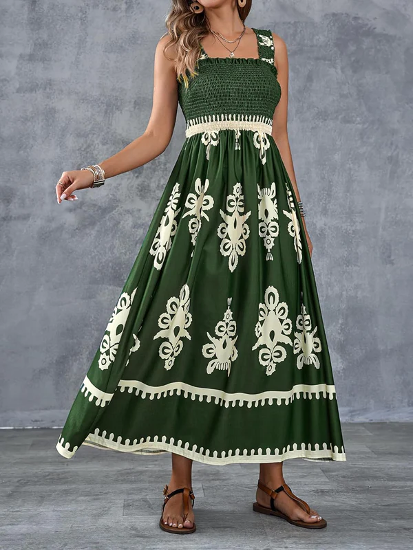 Darcie - Artistic Print Maxi Dress with Elasticated Waist