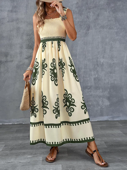 Darcie - Artistic Print Maxi Dress with Elasticated Waist
