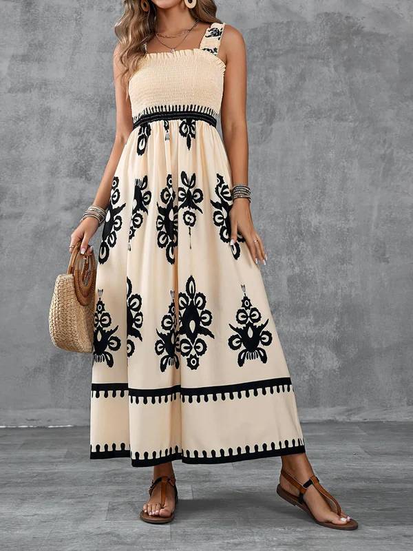 Darcie - Artistic Print Maxi Dress with Elasticated Waist