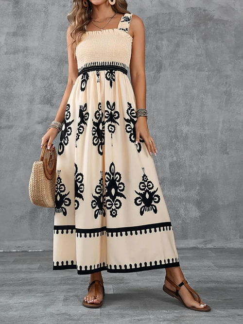 Darcie - Artistic Print Maxi Dress with Elasticated Waist