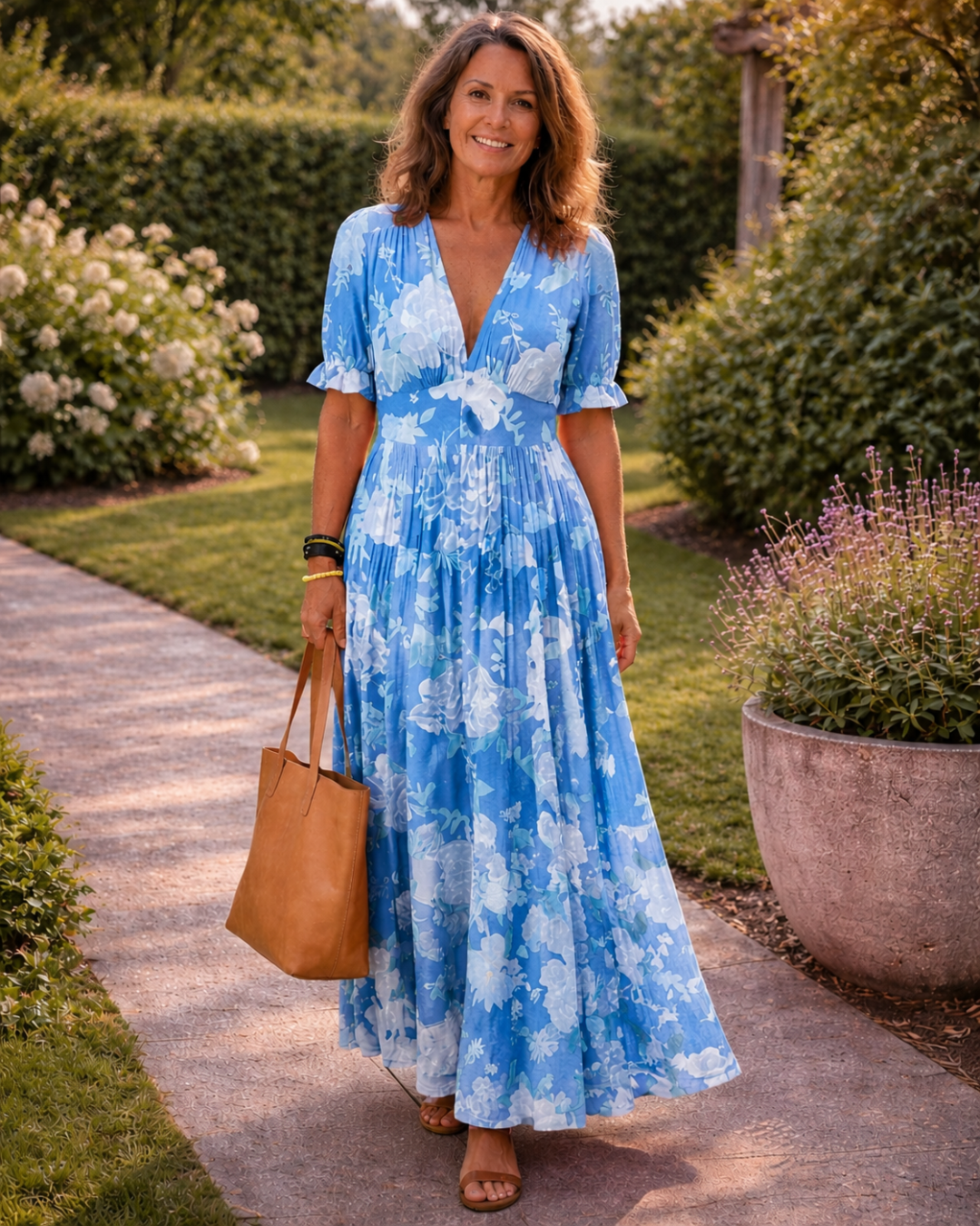 Beth - Short Sleeveless V-Neck Floral Midi Dress
