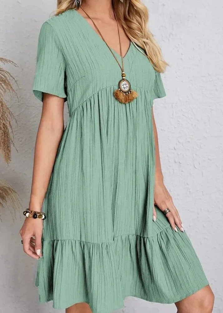 Paige - V-neck Ribbed Layered Mini Dress