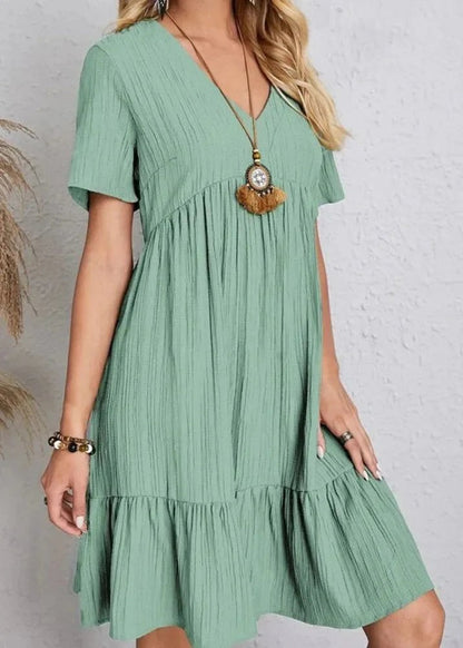 Paige - V-neck Ribbed Layered Mini Dress