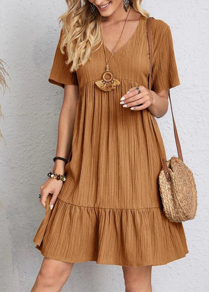Paige - V-neck Ribbed Layered Mini Dress