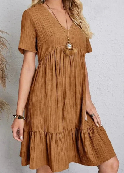 Paige - V-neck Ribbed Layered Mini Dress