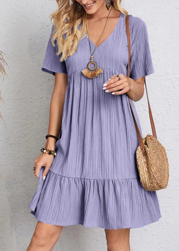 Paige - V-neck Ribbed Layered Mini Dress
