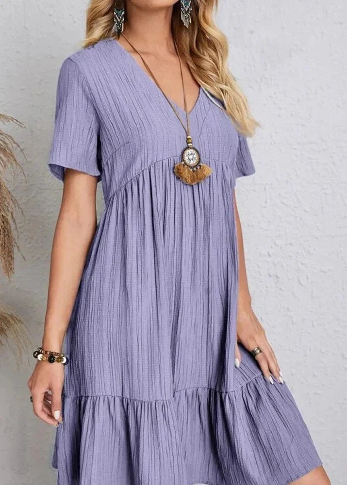 Paige - V-neck Ribbed Layered Mini Dress