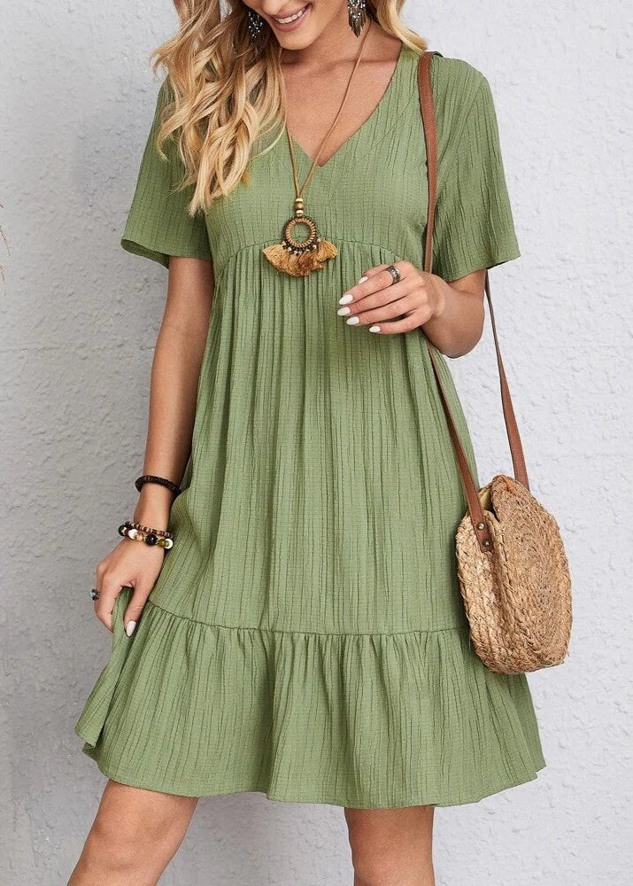 Paige - V-neck Ribbed Layered Mini Dress