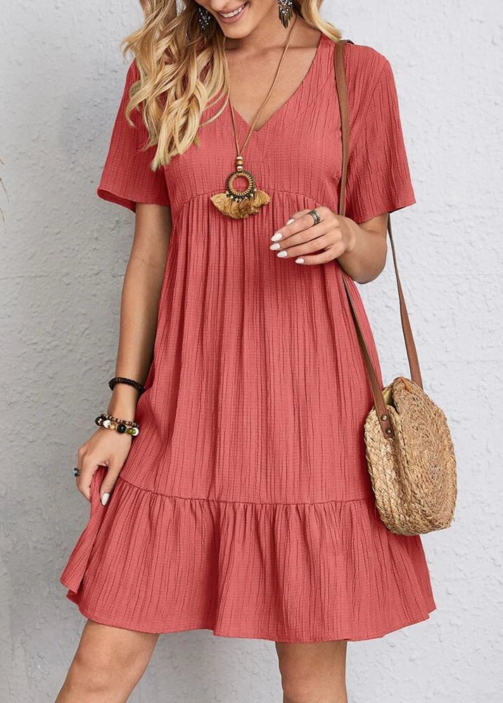 Paige - V-neck Ribbed Layered Mini Dress