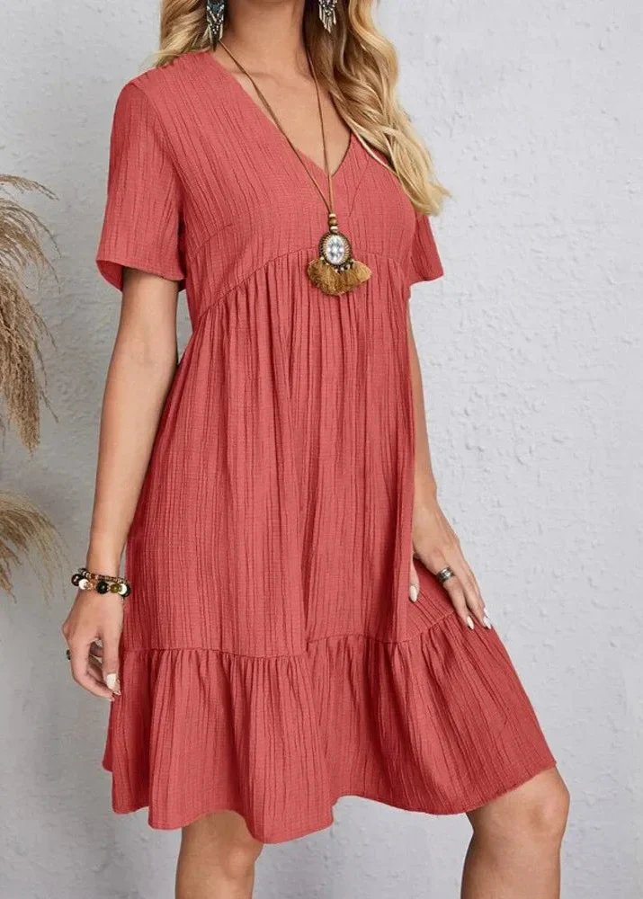 Paige - V-neck Ribbed Layered Mini Dress