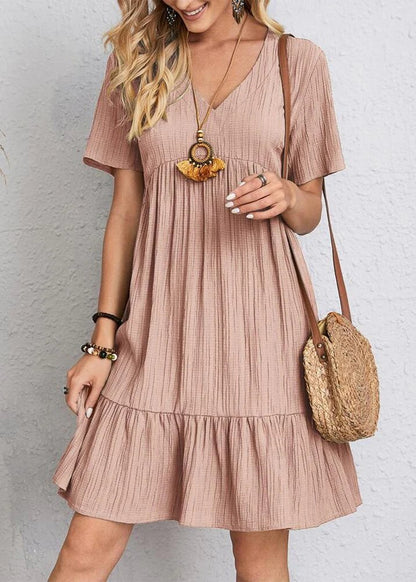 Paige - V-neck Ribbed Layered Mini Dress