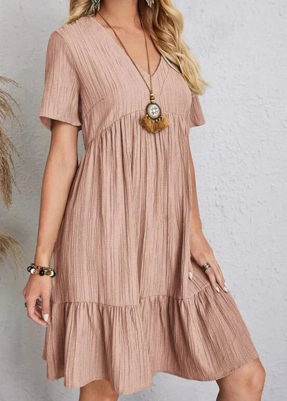Paige - V-neck Ribbed Layered Mini Dress