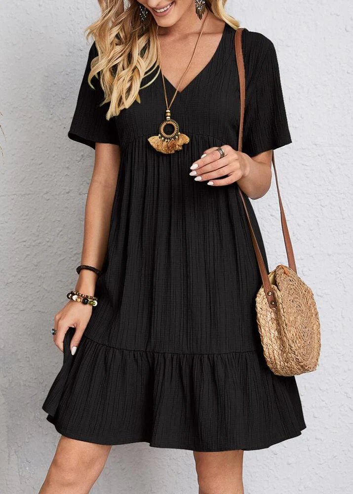 Paige - V-neck Ribbed Layered Mini Dress