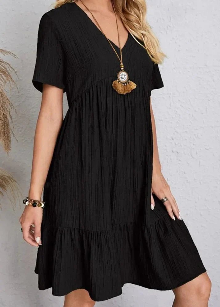 Paige - V-neck Ribbed Layered Mini Dress